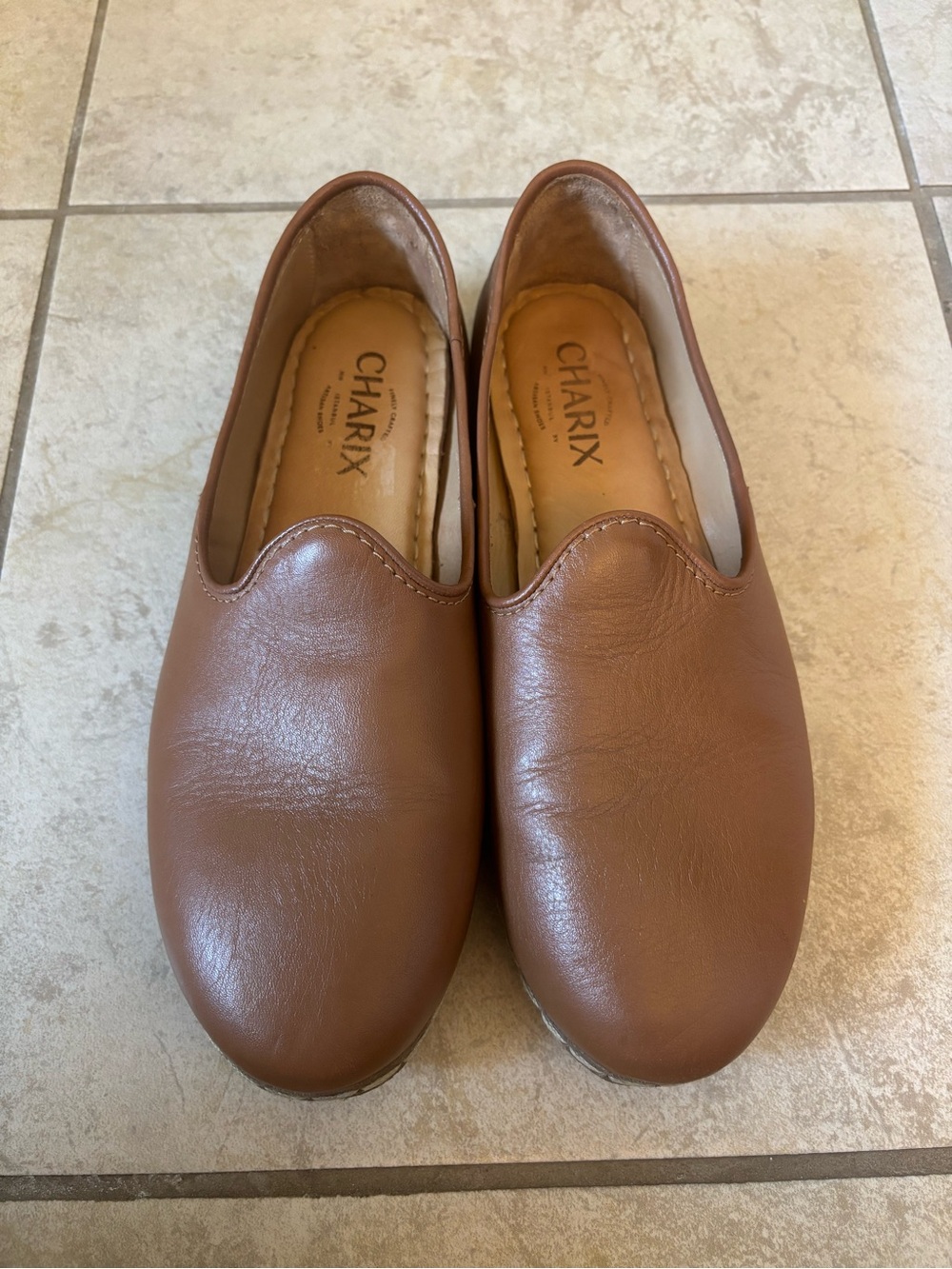 CHARIX Women's Camel Slip-On Leather Loafers
